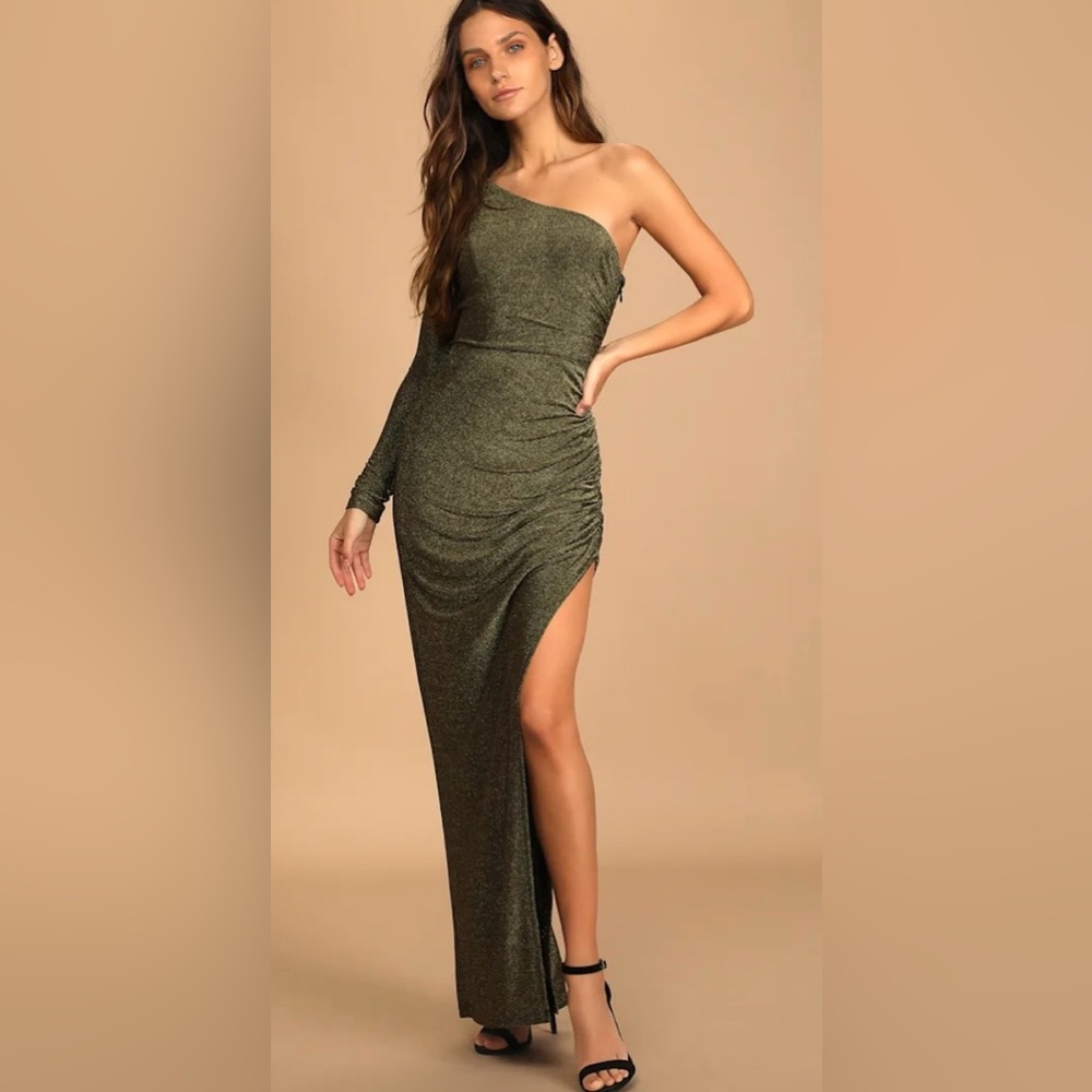 Lulus Women's SEXY Metallic Gold and Black Formal-dresses side slit Size L NWT